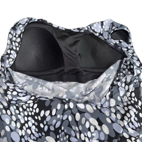 Women's Black White Blue polka dot Patterned Swim Top two piece Sleeveless M - Picture 4 of 12